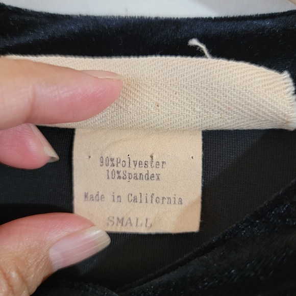 VTG 70's Black Button-Up Long Sleeve Velvet Shirt Sz Small Whimsygoth Grunge - Picture 10 of 11